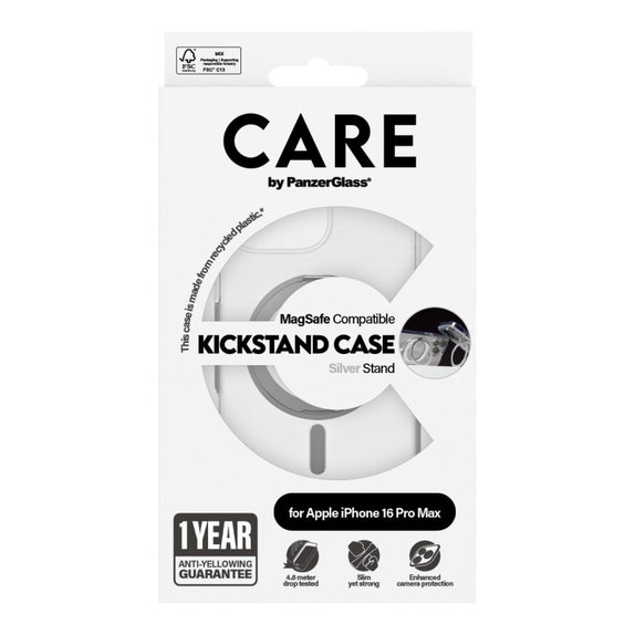 Coque Kickstand avec MagSafe pour iPhone 16 Pro Max, Argent, CARE
