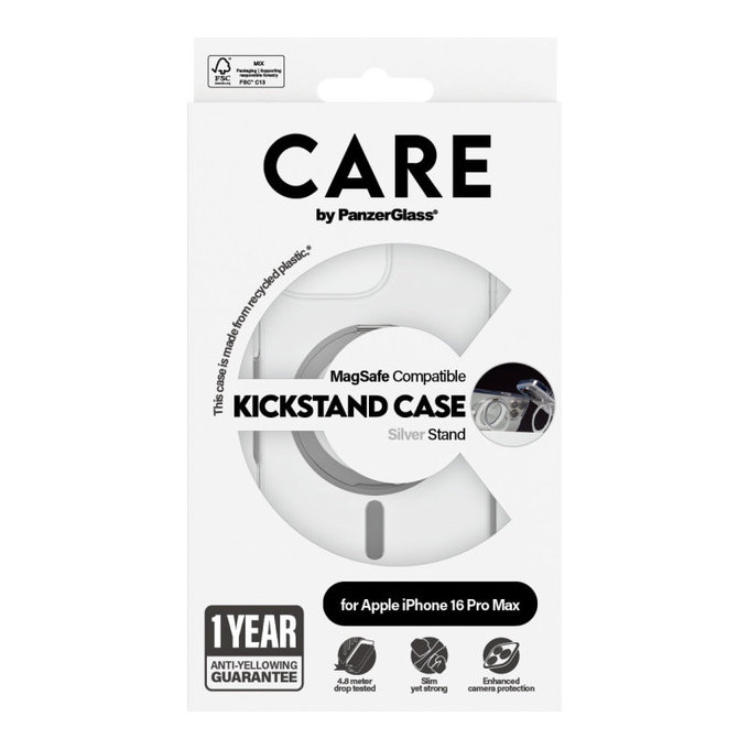 Coque Kickstand avec MagSafe pour iPhone 16 Pro Max, Argent, CARE