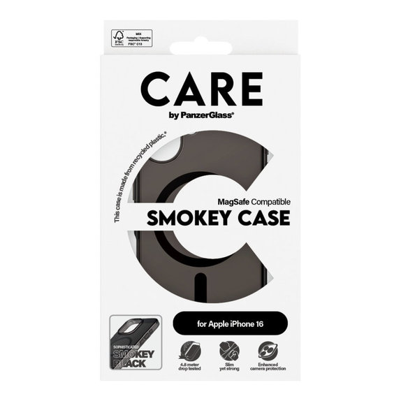 Coque Smokey avec MagSafe pour iPhone 16, Noir, CARE