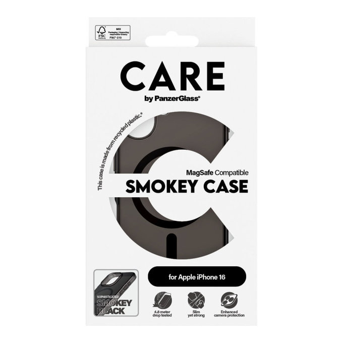 Coque Smokey avec MagSafe pour iPhone 16, Noir, CARE