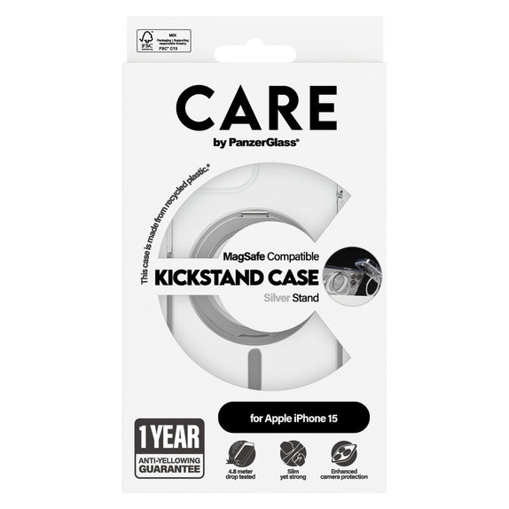Étui Kickstand avec MagSAFE by PanzerGlass pour iPhone 15, Argent, PanzerGlass