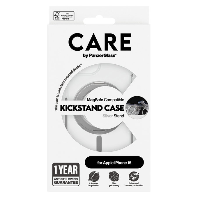 Étui Kickstand avec MagSAFE by PanzerGlass pour iPhone 15, Argent, PanzerGlass