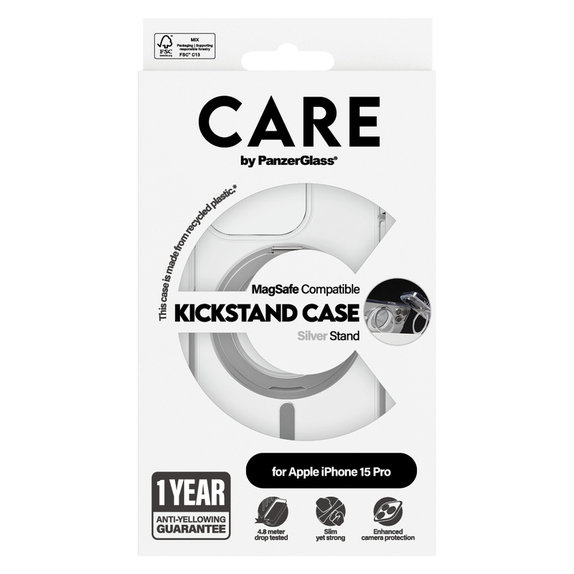 Étui Kickstand avec MagSAFE by PanzerGlass pour iPhone 15 Pro, Argent, PanzerGlass