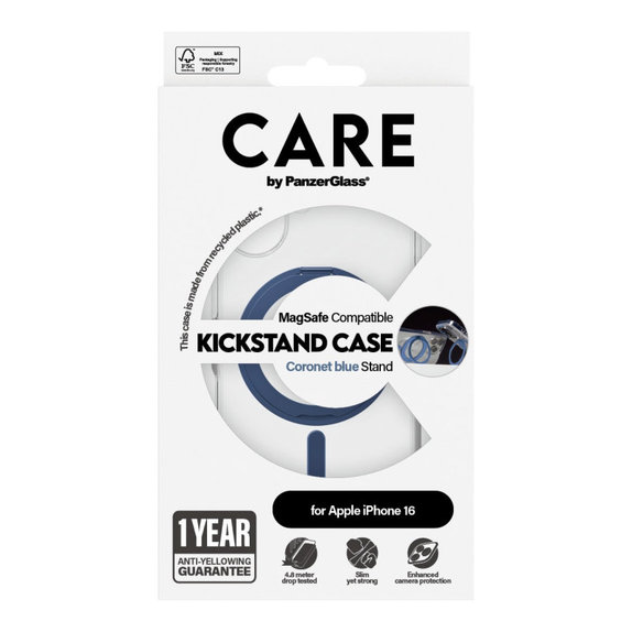 Coque Kickstand avec MagSafe pour iPhone 16, Bleu, CARE