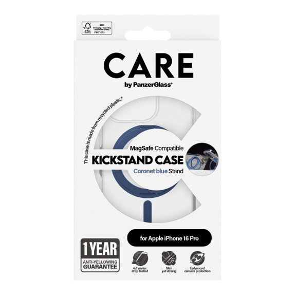 Coque Kickstand avec MagSafe pour iPhone 16 Pro, Bleu, CARE