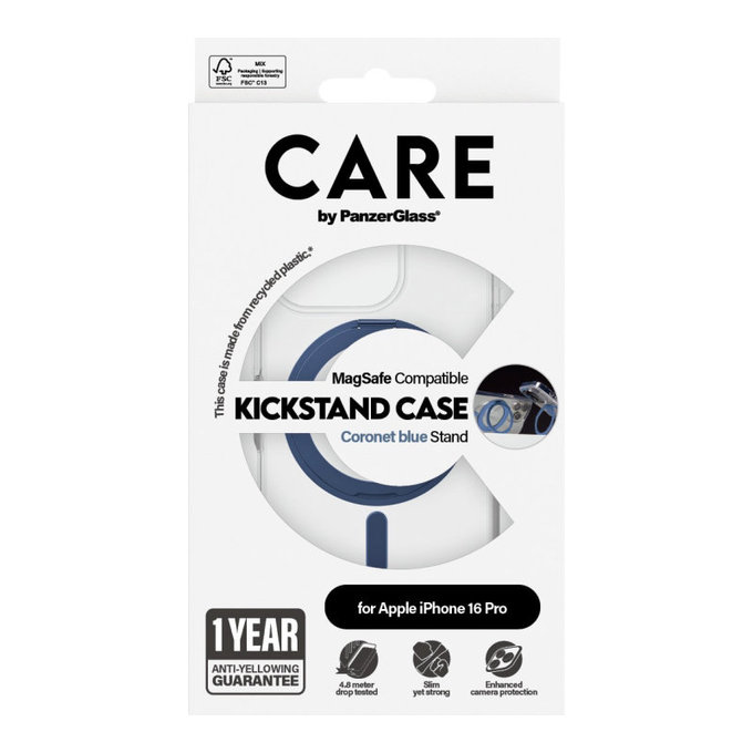 Coque Kickstand avec MagSafe pour iPhone 16 Pro, Bleu, CARE
