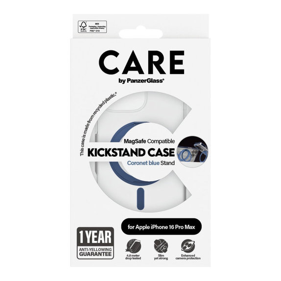 Coque Kickstand avec MagSafe pour iPhone 16 Pro Max, Bleu, CARE