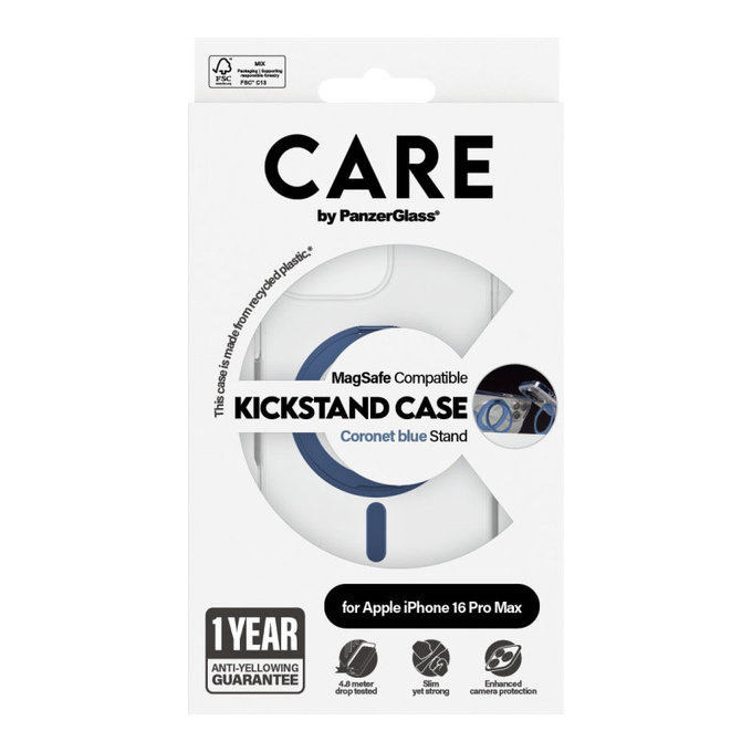 Coque Kickstand avec MagSafe pour iPhone 16 Pro Max, Bleu, CARE