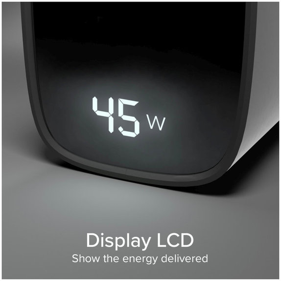 Adaptateur de voyage LCD USB-C, GaN, 45 W PD, noir, SBS