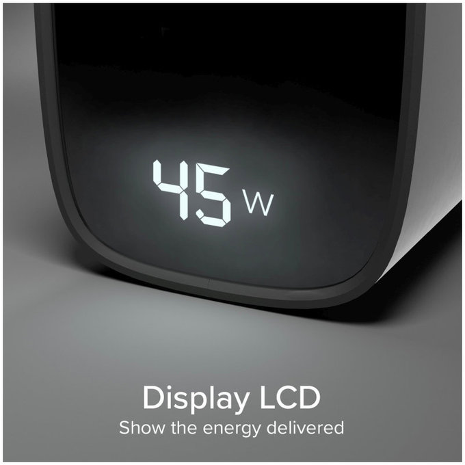 Adaptateur de voyage LCD USB-C, GaN, 45 W PD, noir, SBS