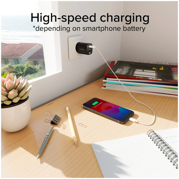 Adaptateur de voyage LCD USB-C, GaN, 45 W PD, noir, SBS