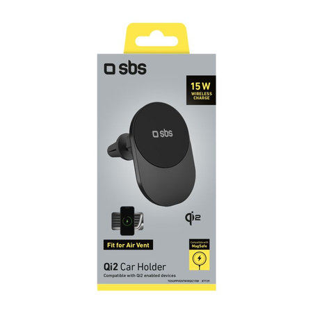 SBS - Support voiture avec charge sans fil, Qi2, 15W, MagSafe, pour grille d’aération, noir