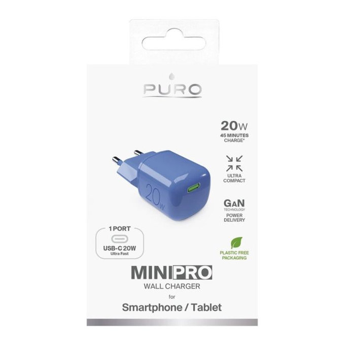 PURO - Adaptateur de charge MiniPro USB-C, GaN, 20W, blue lagon