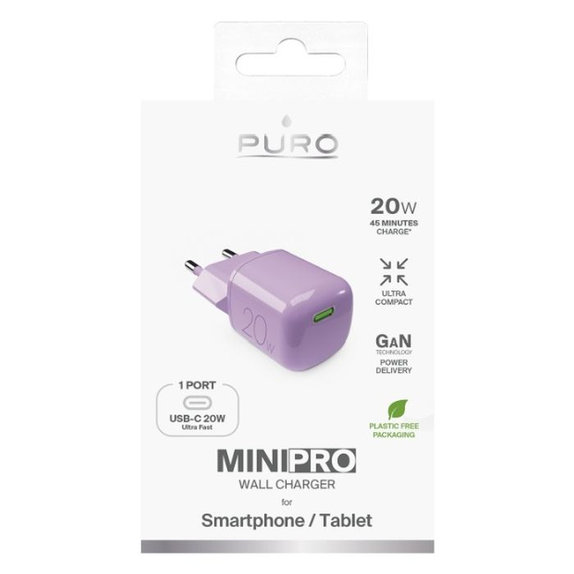 PURO - Adaptateur de charge MiniPro USB-C, GaN, 20W, coraltastic
