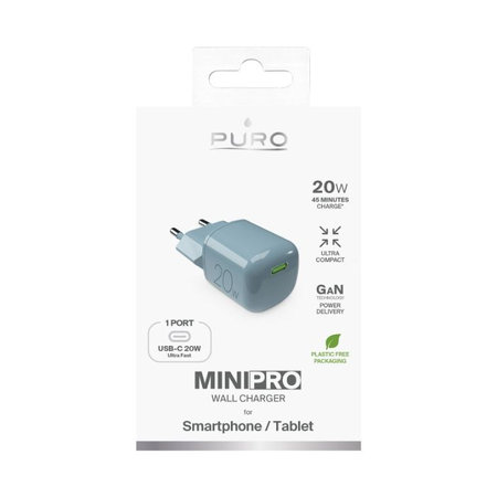 PURO - Adaptateur de charge MiniPro USB-C, GaN, 20W, island mist