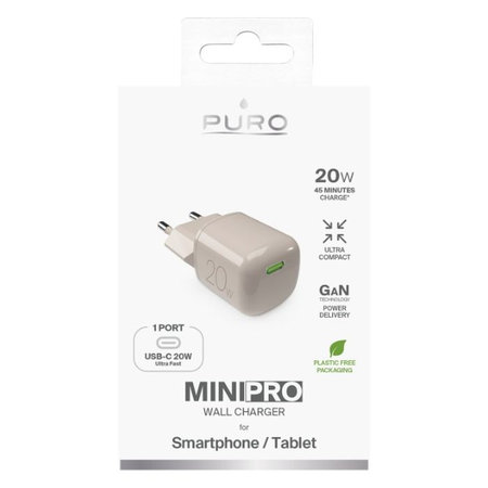PURO - Adaptateur de charge MiniPro USB-C, GaN, 20W, sandshell