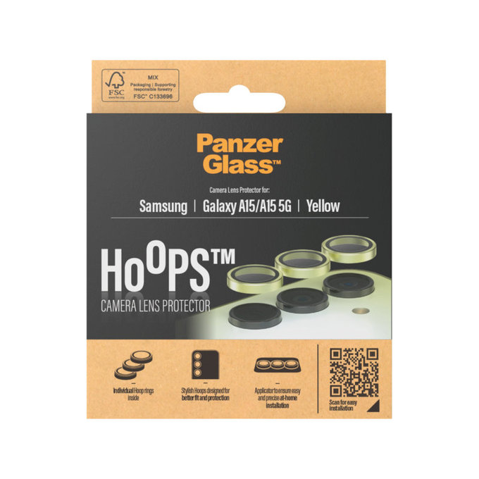 Protection d’objectif photo Hoops pour Samsung A15/A15 5G, Jaune, PanzerGlass