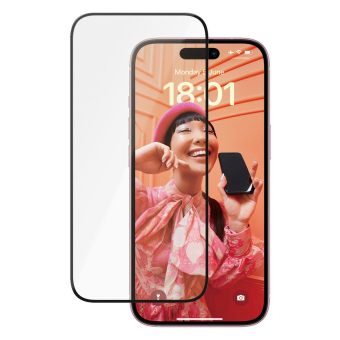 Verre trempé UWF Ceramic avec applicateur pour iPhone 15, Noir, PanzerGlass