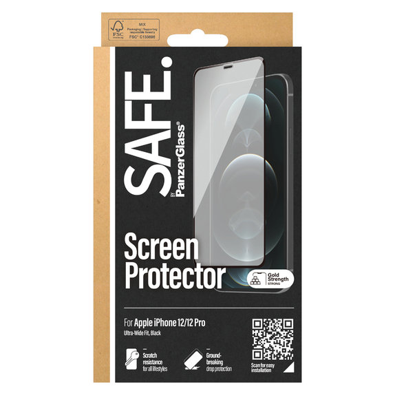 Verre trempé Case Friendly pour iPhone 12 Pro/12, Noir, SAFE by PanzerGlass
