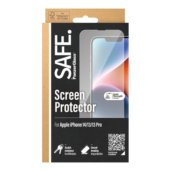 Verre trempé Case Friendly pour iPhone 16e/14/13 Pro/13, Noir, SAFE