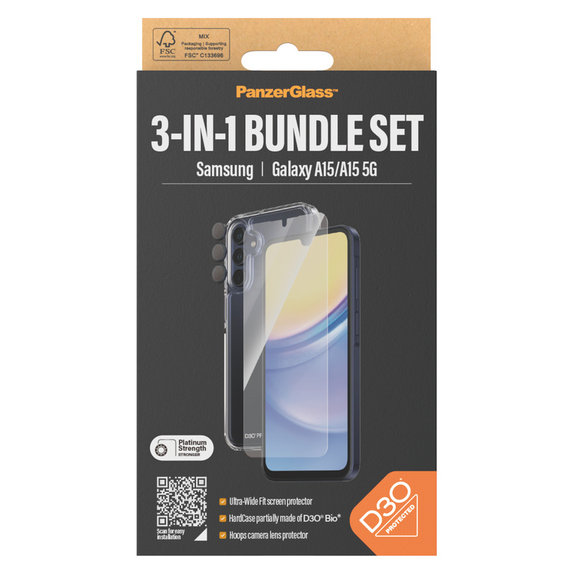 Bundle Hoops + Verre trempé UWF + Hard Case D3O pour Samsung Galaxy A15/A15 5G, PanzerGlass