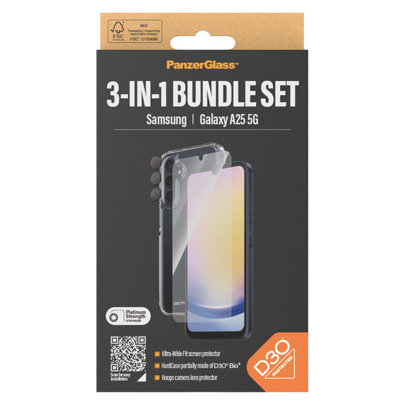Bundle Hoops + Verre trempé UWF + Hard Case D3O pour Samsung Galaxy A25 5G, Transparent, PanzerGlass