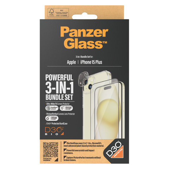 Bundle PicturePerfect + Verre trempé UWF + Hard Case D3O pour iPhone 15 Plus, PanzerGlass