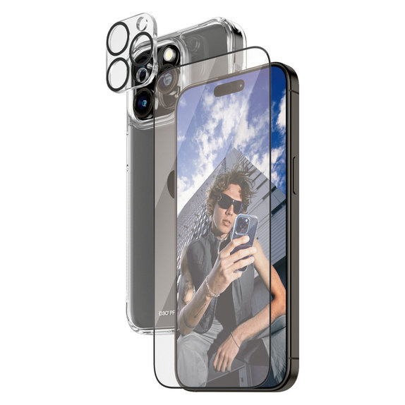 Bundle PicturePerfect + Verre trempé UWF + Hard Case D3O pour iPhone 15 Pro Max, PanzerGlass