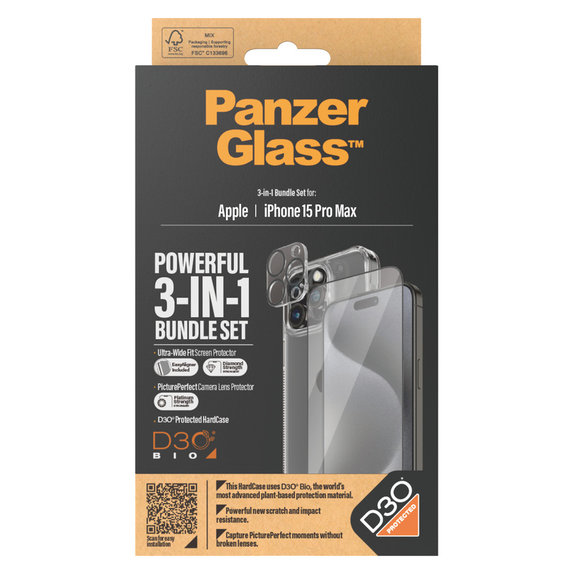 Bundle PicturePerfect + Verre trempé UWF + Hard Case D3O pour iPhone 15 Pro Max, PanzerGlass