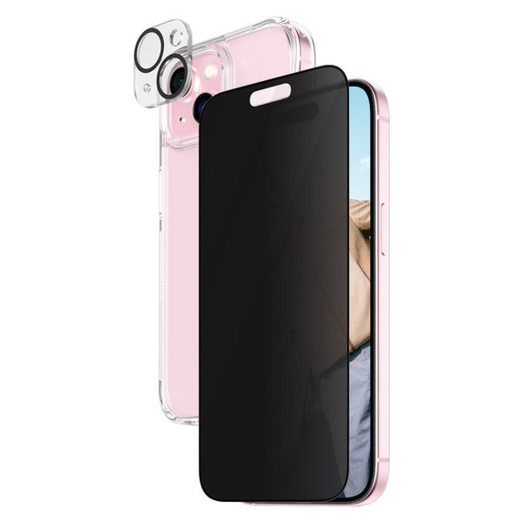Bundle PicturePerfect + Verre trempé UWF Privacy + Hard Case D3O pour iPhone 15, PanzerGlass