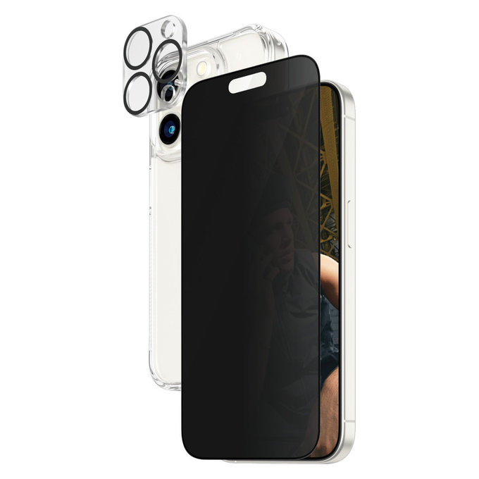 Bundle PicturePerfect + Verre trempé UWF Privacy + Hard Case D3O pour iPhone 15 Pro, PanzerGlass