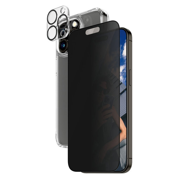 Bundle PicturePerfect + Verre trempé UWF Privacy + Hard Case D3O pour iPhone 15 Pro Max, PanzerGlass