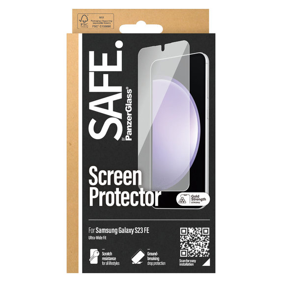 Verre trempé UWF pour Samsung Galaxy S23 FE, Noir, SAFE by PanzerGlass