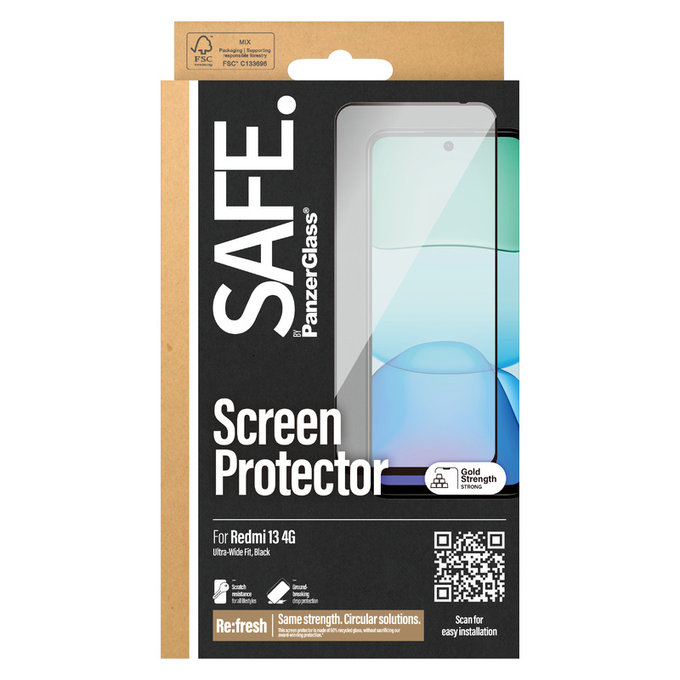Verre trempé UWF pour Xiaomi Redmi 13 4G, Čierne, SAFE by PanzerGlass