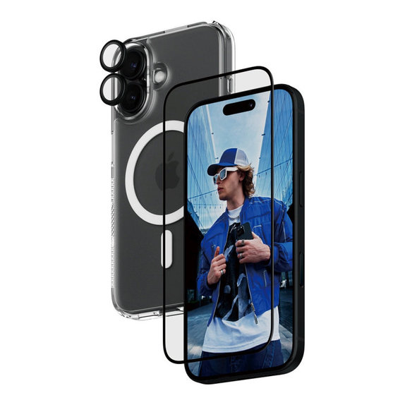 Bundle 3-en-1 Hoops + Verre trempé UWF + Hard Case pour iPhone 16, PanzerGlass