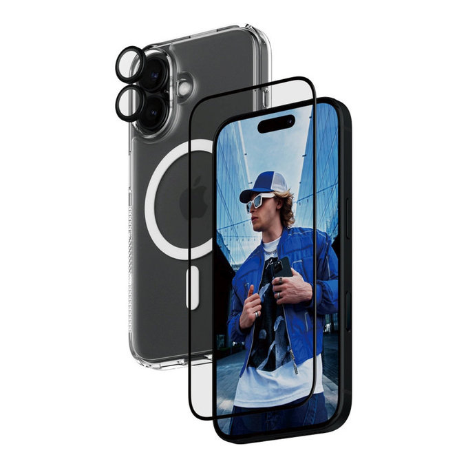 Bundle 3-en-1 Hoops + Verre trempé UWF + Hard Case pour iPhone 16, PanzerGlass