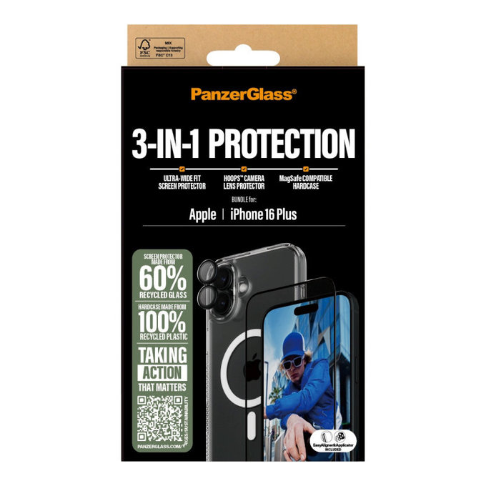 Bundle Hoops + Verre trempé UWF + Hard Case pour iPhone 16 Plus, PanzerGlass