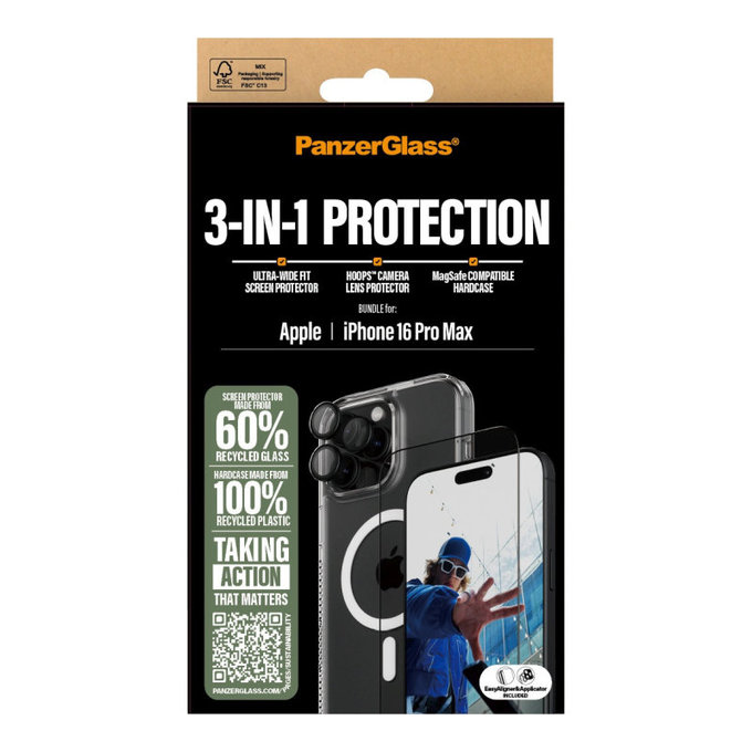Bundle Hoops + Verre trempé UWF + Hard Case pour iPhone 16 Pro Max, PanzerGlass