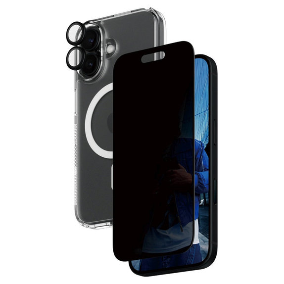 Bundle Hoops + Verre trempé UWF Privacy + Hard Case pour iPhone 16, PanzerGlass