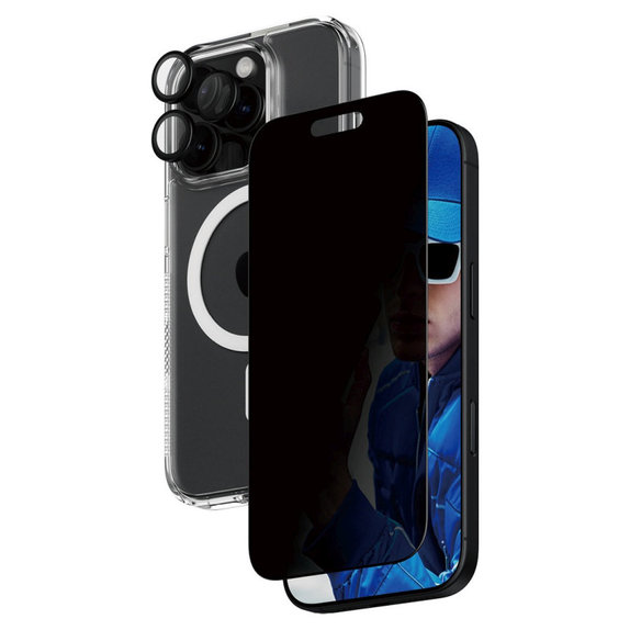 Bundle Hoops + Verre trempé UWF Privacy + Hard Case pour iPhone 16 Pro, PanzerGlass