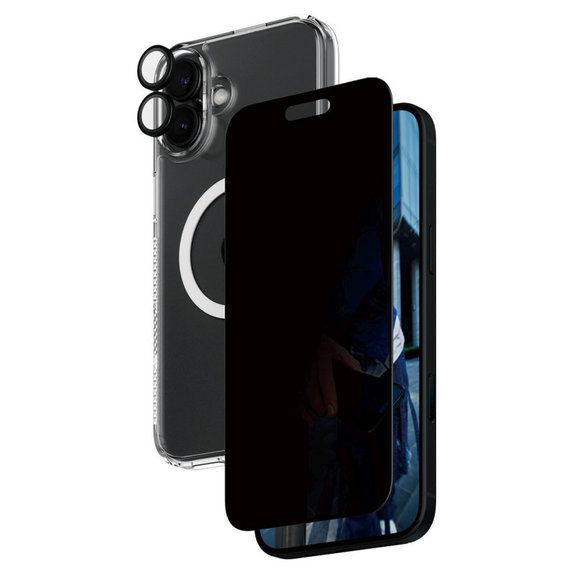 Bundle Hoops + Verre trempé UWF Privacy + Hard Case pour iPhone 16 Plus, PanzerGlass