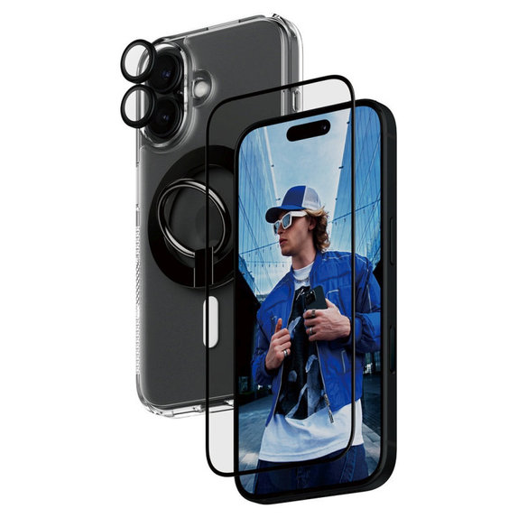 Bundle Hoops + Verre trempé UWF + Hard Case + Magnetic Ring Mount pour iPhone 16, PanzerGlass
