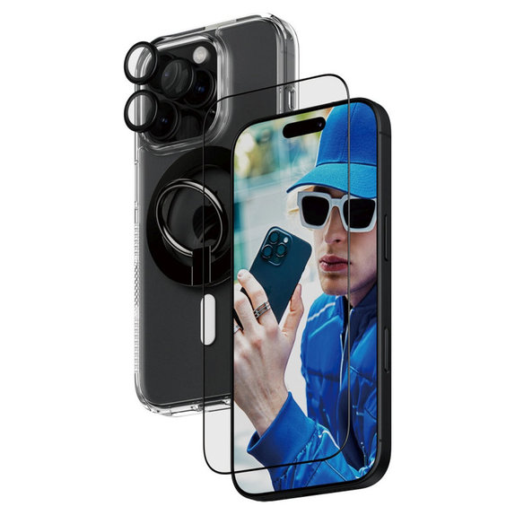 Bundle Hoops + Verre trempé UWF + Hard Case + Magnetic Ring Mount pour iPhone 16 Pro, PanzerGlass