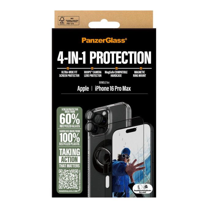 Bundle Hoops + Verre trempé UWF + Hard Case + Magnetic Ring Mount pour iPhone 16 Pro Max, PanzerGlass