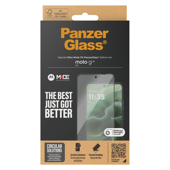 Verre trempé UWF pour Motorola Moto G35 5G, Noir, PanzerGlass