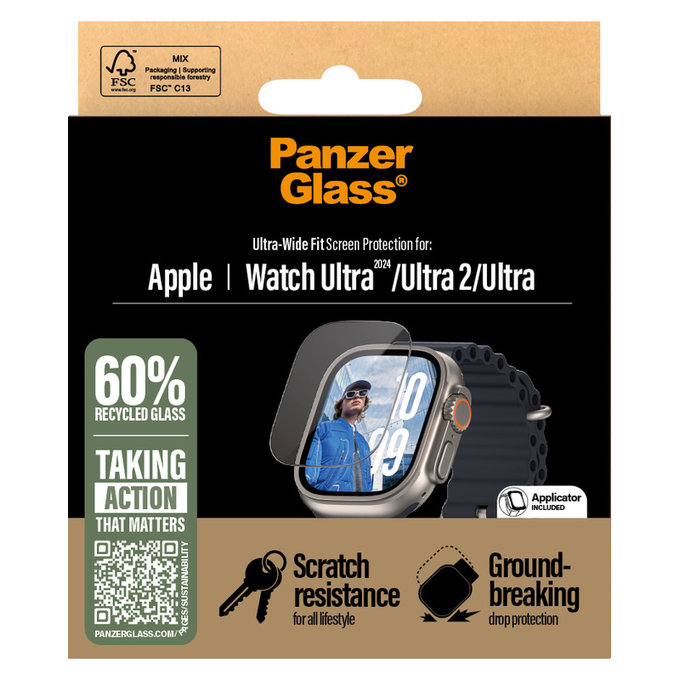Verre trempé pour Apple Watch Ultra 2024/Ultra 2/Ultra, Clair, PanzerGlass