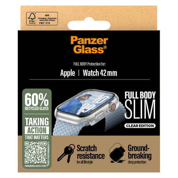 Verre trempé Full Body Slim pour Apple Watch 11/10 42 mm, Clair, PanzerGlass