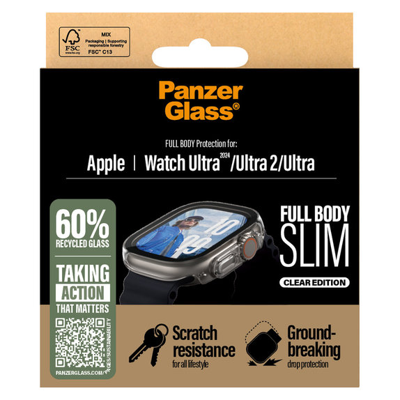 Verre trempé Full Body Slim pour Apple Watch Ultra 2024/Ultra 2/Ultra, Clair, PanzerGlass
