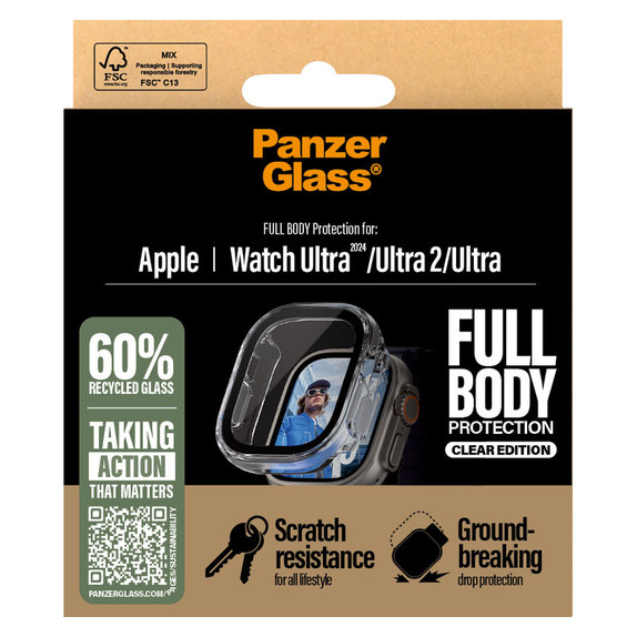 Verre trempé Full Body pour Apple Watch Ultra 2024/Ultra 2/Ultra, Clair, PanzerGlass