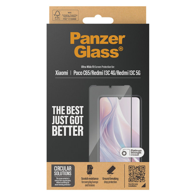 Verre trempé UWF pour Xiaomi Redmi 13C 5G, Noir, PanzerGlass